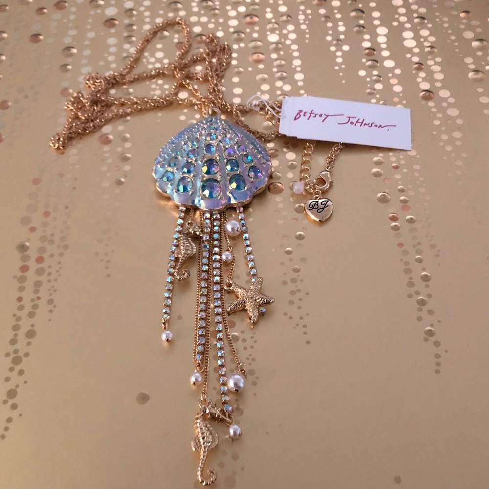 Authentic Betsey Johnson Necklace - Blue Tonal Seashell Crystal Rhinestones NWT
